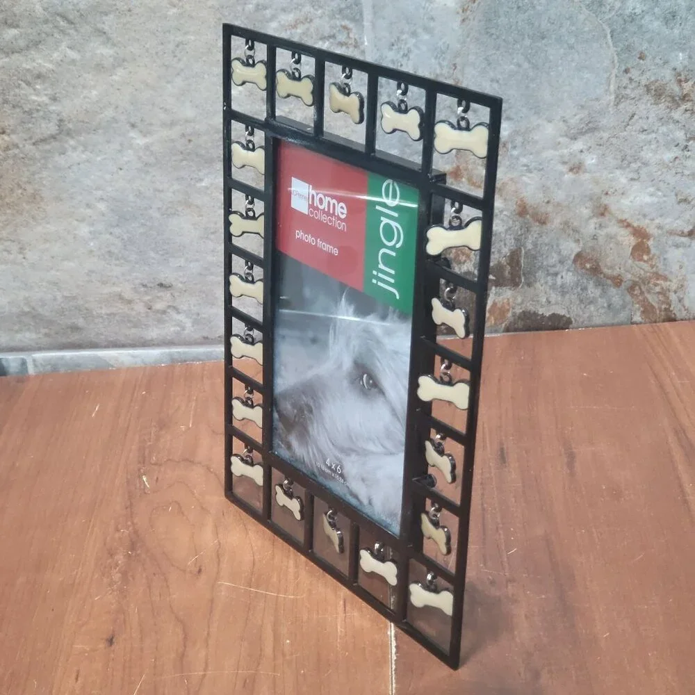 Home Collection Photo Frame Jingle Dog Bone Charms 4 x 6 Metal Picture Frame